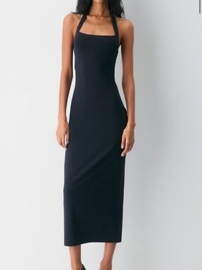 Black Halter Square-Neck Midi Dress
